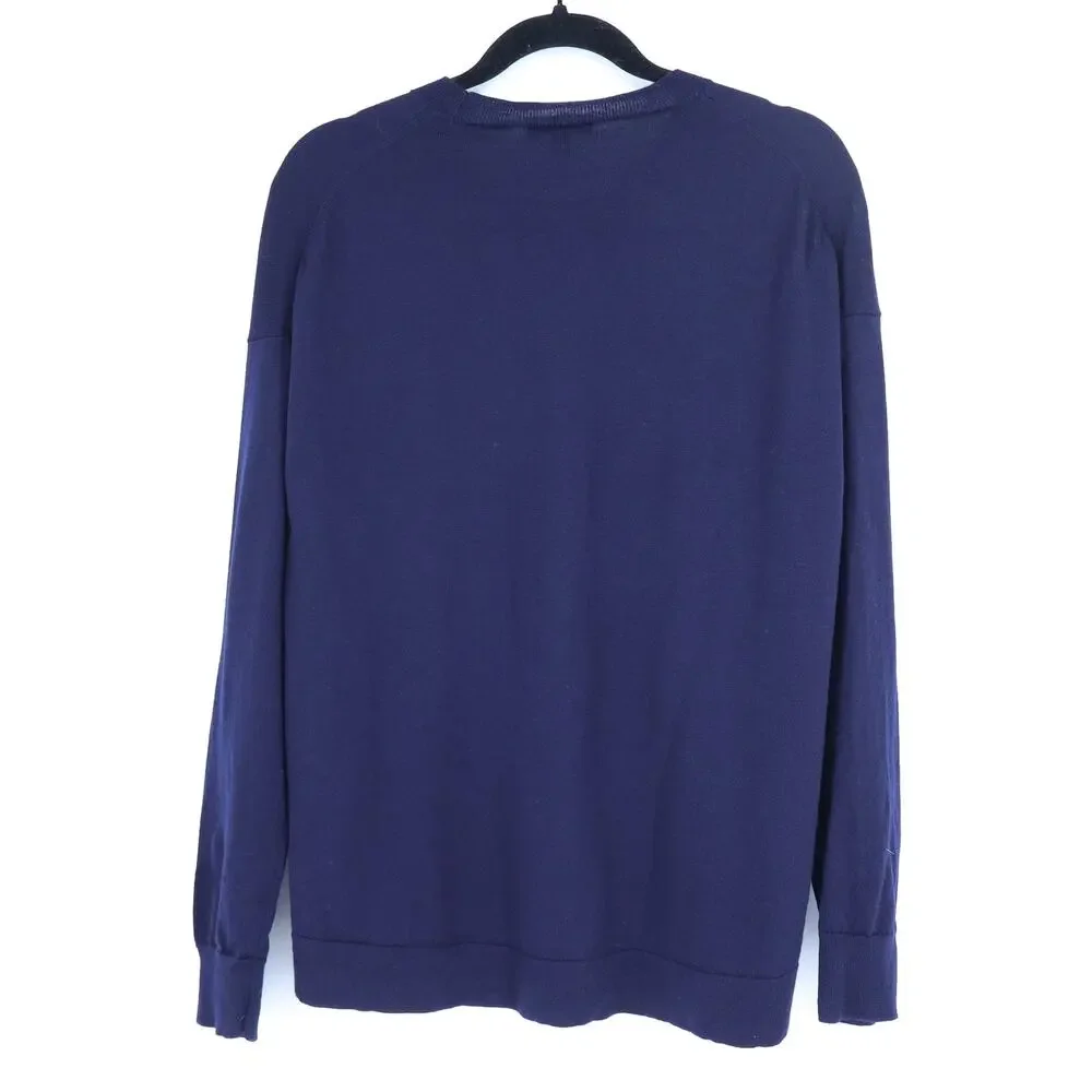 J. CREW Merino Wool Pullover Sweater Navy Lightweight Long Sleeve Women's L